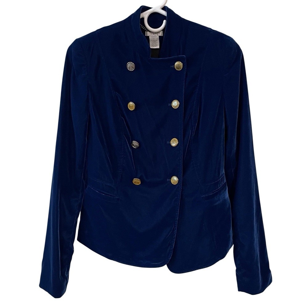 Vtg Cache Blue Velvet Double Breasted Military Peplum Crop Jacket Steampunk 0